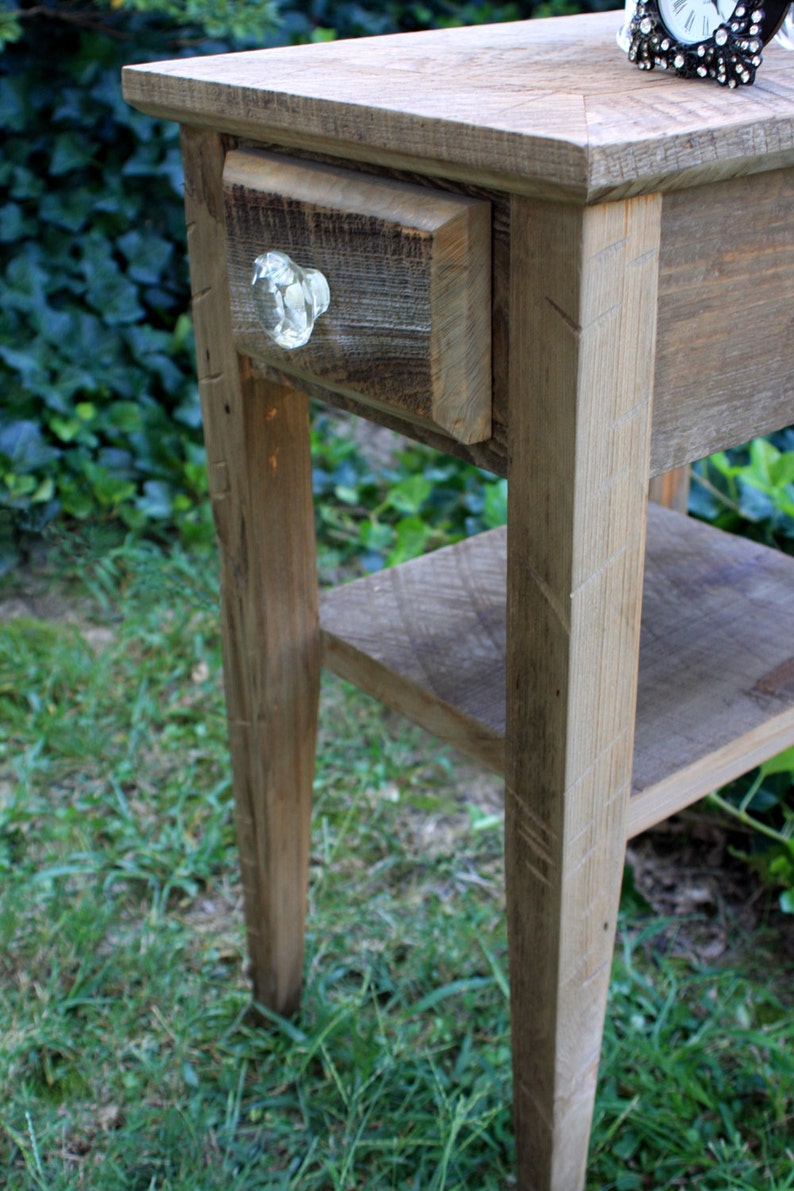 Rustic Side Table. Natural End Table. Reclaimed Wood End Table. Rustic Side Table w/ Drawer. 12w x 15l x 24t. Natural Finish image 4