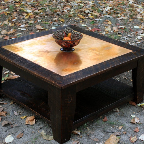 Copper Top Coffee Table Refined Rustic Copper Top Coffee Table, 36 Inch Long End Table