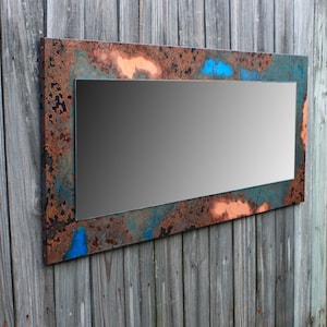Copper Mirror. Copper Patina Mirror. Copper Wall Art Mirror. Wall Art Mirror. Copper Vanity Mirror. 23 wide x 54 long. Clear Coat Finish.