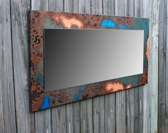 Copper Mirror. Copper Patina Mirror. Copper Wall Art Mirror. Wall Art Mirror. Copper Vanity Mirror. 23 wide x 54 long. Clear Coat Finish.