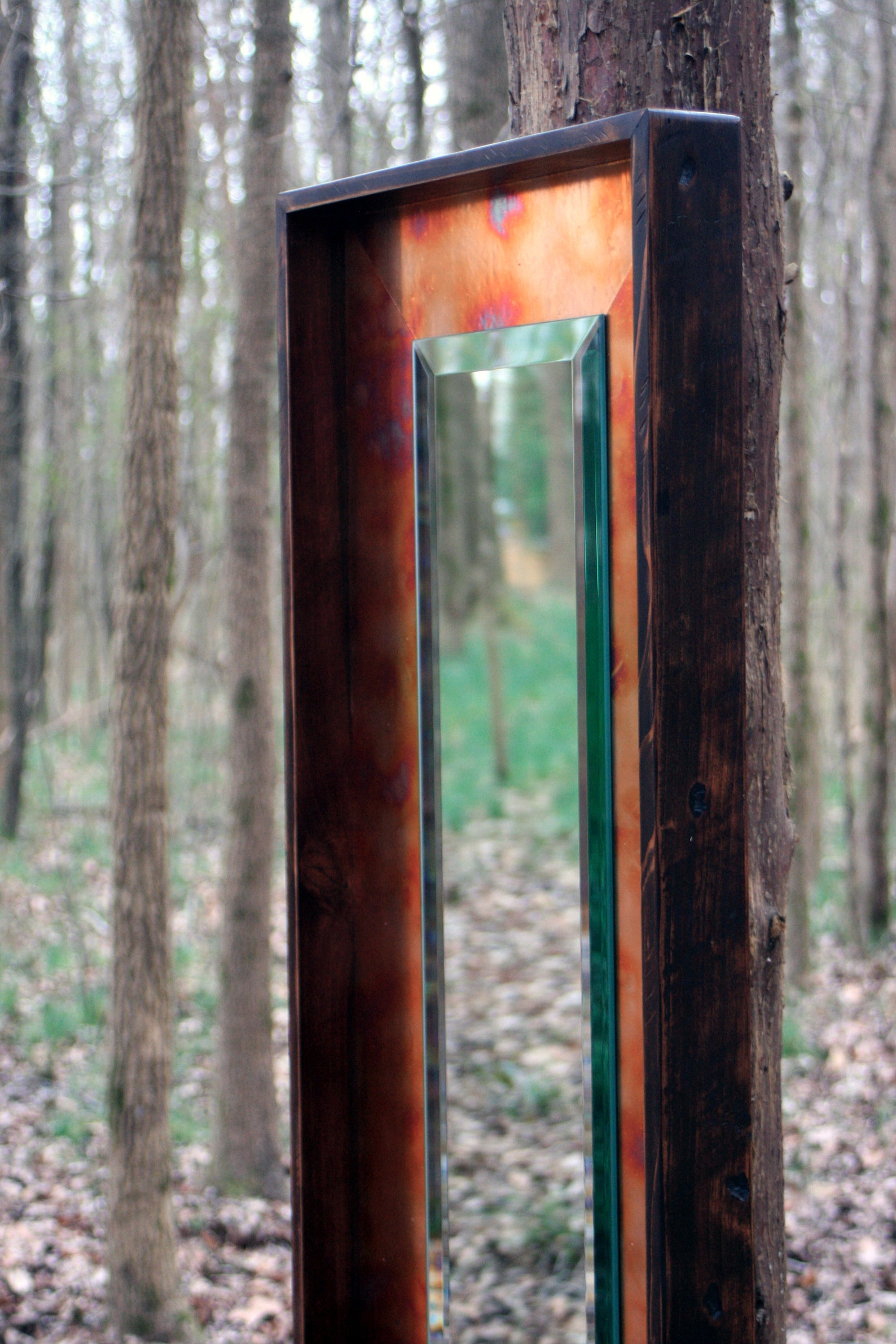 Copper Framed Mirror. Beveled Framed Mirror. Flame Painted Etsy