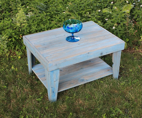 Blue Wash Finish Coffee Table. Rustic Coffee Table. Reclaimed Wood