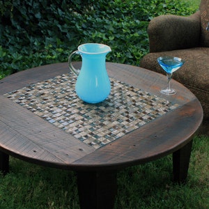 Round Coffee Table. Dark Brown Circular Coffee Table. Tile Mosaic Round Table. Roman Ruins Mosaic. 38diameter x 17t. Dark Brown Finish image 1