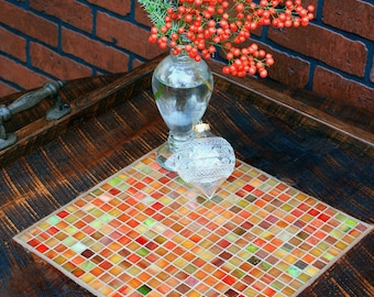 Large Ottoman Tray. Large Serving Tray. Mosaic Ottoman Tray. Tile Serving Tray. "Stained Glass" Mosaic. 24 x 24. Dark Brown Finish.
