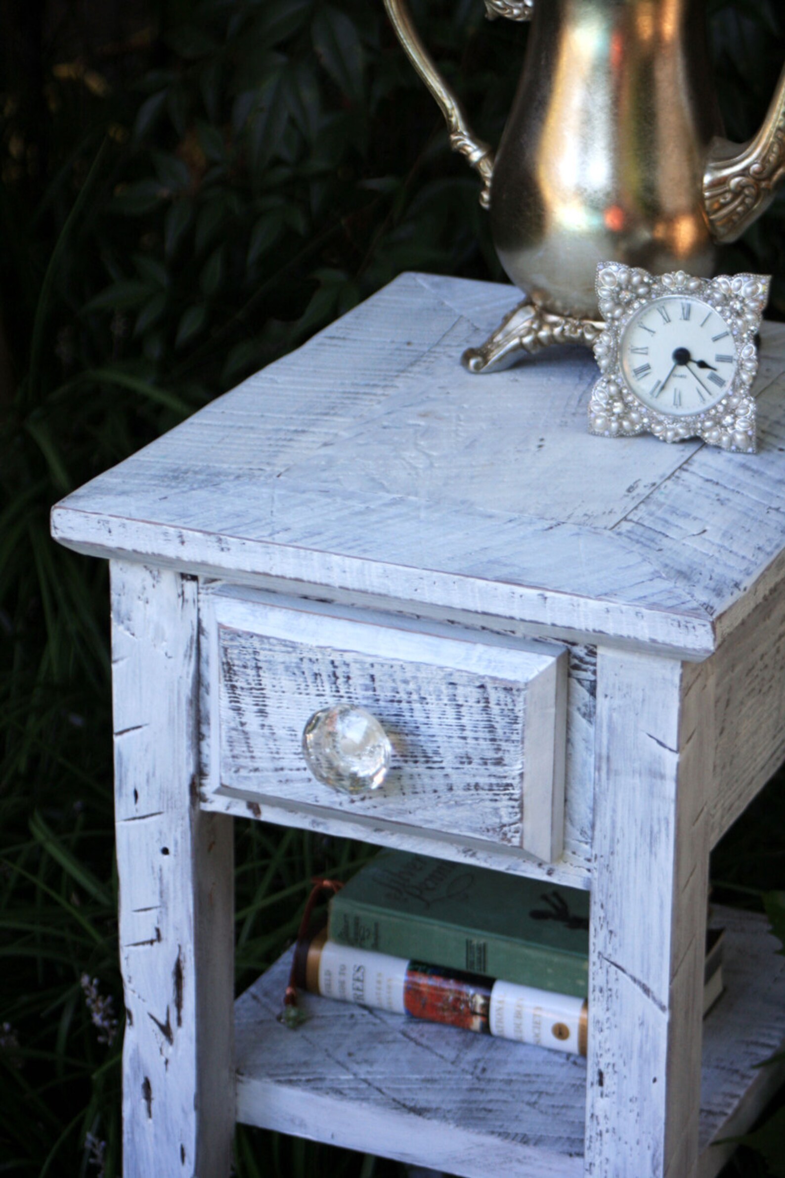 Distressed White End Table. White Bedside Table. Small End Etsy