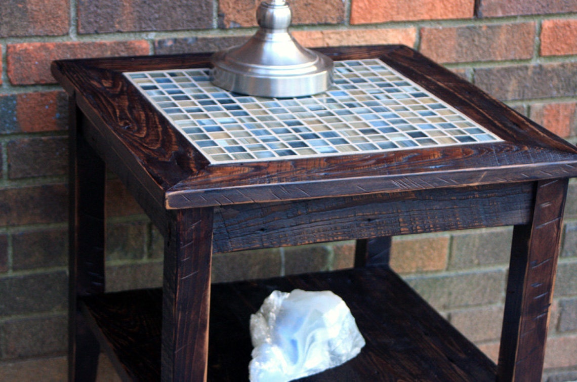 Rustic Mosaic Tile End Table. Neutral Side Table. Rustic Side Etsy