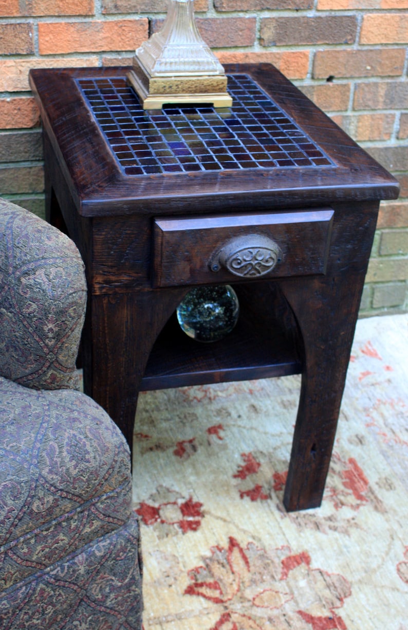Mosaic Tile End Table. Mosaic Tile Bedside Table. Dark Brown Etsy