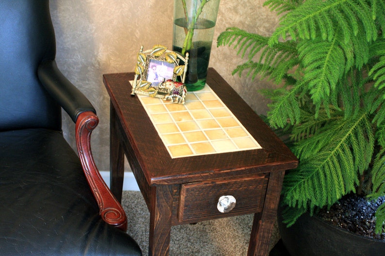 Side Table W/ Drawer. Reclaimed Wood End Table. Cream Colored Etsy