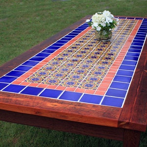 Talavera Tile Dining Table. Very Large Dining Table. Mexican Tile Dining Table. 114 L x 41 W x 30 T. Brazilian Rosewood Sierra Finish. image 5