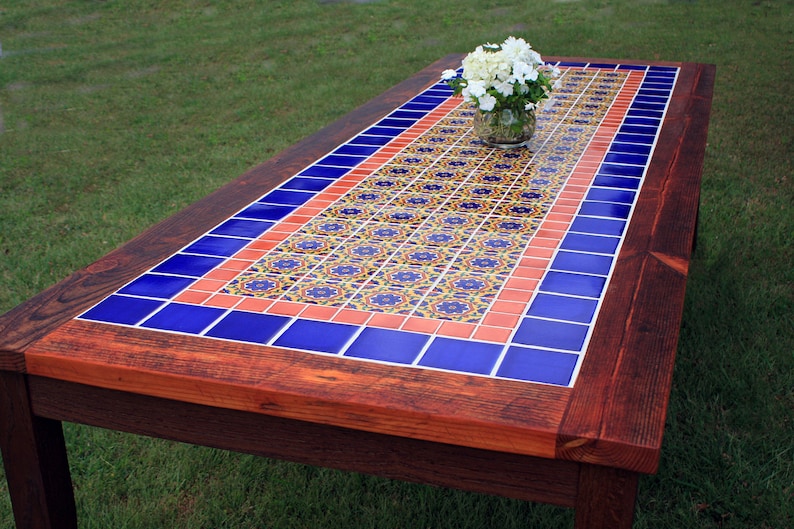 Talavera Tile Dining Table. Very Large Dining Table. Mexican Tile Dining Table. 114 L x 41 W x 30 T. Brazilian Rosewood Sierra Finish. image 5