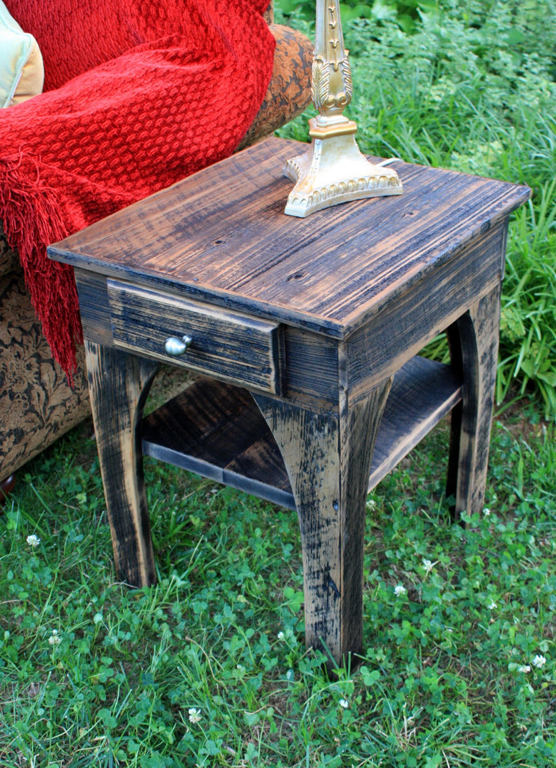 Rustic Side Table. Distressed Black End Table. End Table W/ Etsy