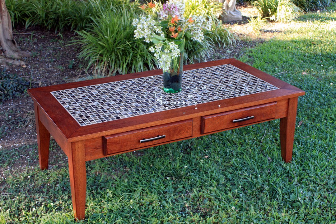 Large Coffee Table W/ Drawers. Mosaic Top Coffee Table. Mahogany Coffee