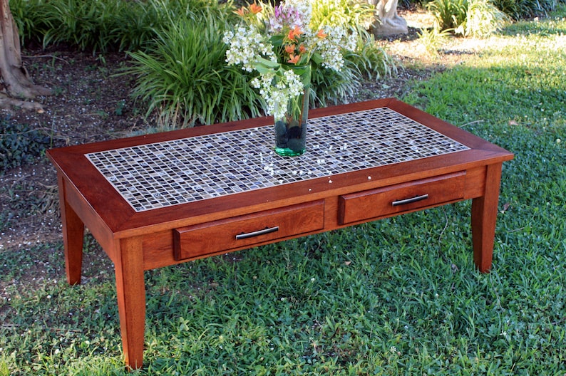 Large Coffee Table W/ Drawers. Mosaic Top Coffee Table. Etsy