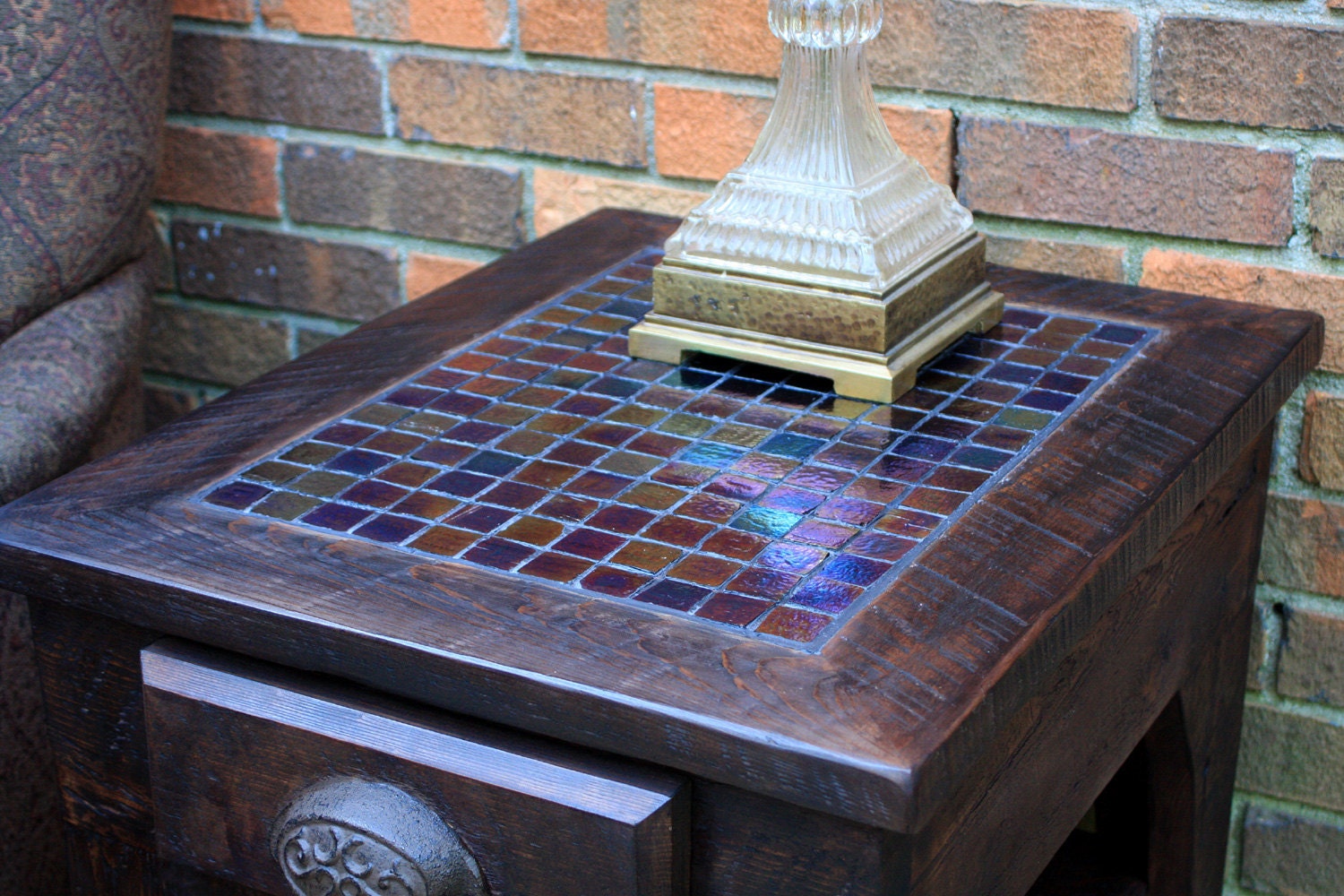 Mosaic Tile End Table. Mosaic Tile Bedside Table. Dark Brown Etsy