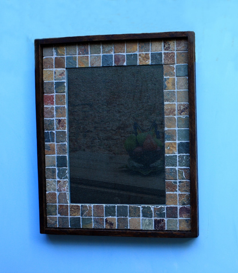 Slate Framed Mirror Stone Copper Rust Bathroom 26 X 32 Dark Brown Finish