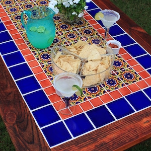 Talavera Tile Dining Table. Very Large Dining Table. Mexican Tile Dining Table. 114 L x 41 W x 30 T. Brazilian Rosewood Sierra Finish. image 1