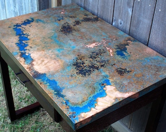 Copper Top Desk. Home Office Desk. Small Desk. Desk with Drawer. Writing Desk. Computer Desk. 36"l x 24"w x 30"t. Dark Brown Finish.