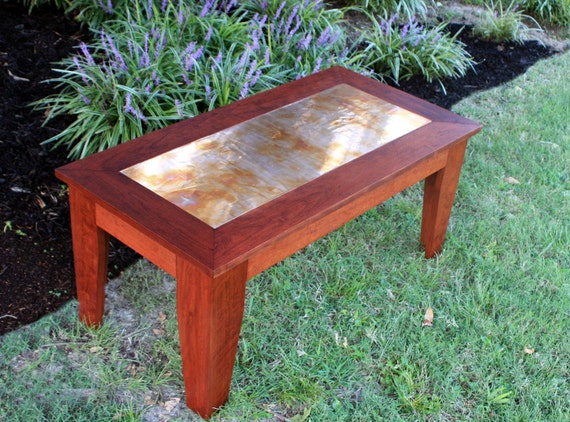 Cherry Coffee Table Distressed Copper Centerpiece Natural