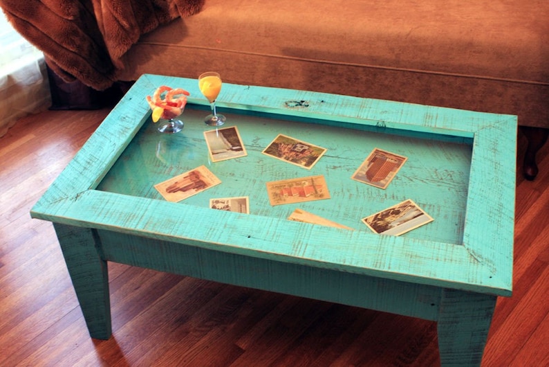 Display Coffee Table Tempered Glass Rustic Image 0
