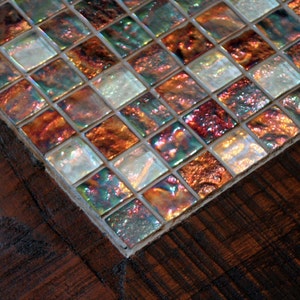 Mosaic Coffee Table. Reclaimed Wood Coffee Table. Mosaic Tile Coffee Table. "Oceans on Fire" Mosaic. 40"l x 23"w x 17"t. Dark Brown Finish
