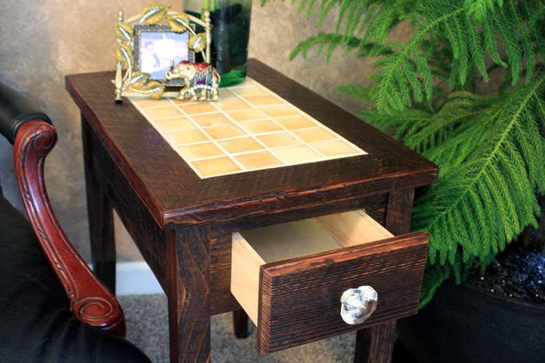 Side Table W/ Drawer. Reclaimed Wood End Table. Cream Colored Etsy