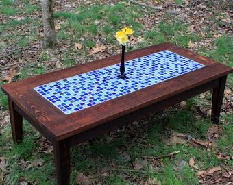 Outdoor Coffee Table. Patio Mosaic Coffee Table. Large Glass Mosaic Coffee Table. Deck Coffee Table. 50 l x 23 w x 17 t. Sable Finish.