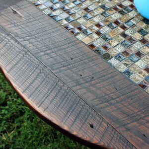 Round Coffee Table. Dark Brown Circular Coffee Table. Tile Mosaic Round Table. Roman Ruins Mosaic. 38diameter x 17t. Dark Brown Finish image 4