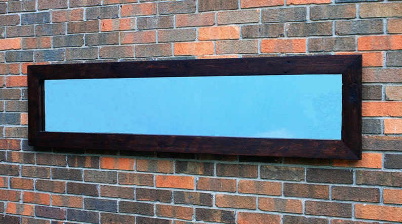 Narrow Width Framed Mirror. Horizontal Wall Mirror. Reclaimed Wood Framed Mirror. Barnwood Mirror. 16 x 65. Dark Chocolate Brown Finish. image 2