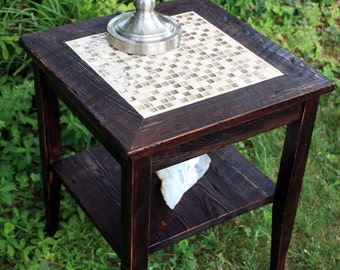 RESERVED for Janet /// Custom Mosaic End Table, 12" W x 16" L x 18.5" T, Reclaimed Wood, Dark Brown Finish