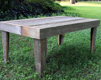 Rustic Outdoor Coffee Table. Gray Wood Coffee Table. Outdoor Coffee Table. Natural Finish Coffee Table. 39"l x 22"w x 17"t. Natural Finish.