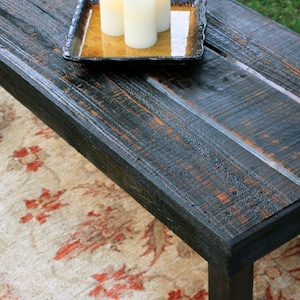 Large Rustic Coffee Table. Black Coffee Table. Rustic Wooden Coffee Table. Rustic Contemporary Table. 51&quot;l x 24&quot;w x 18&quot;t. Black Amber Finish