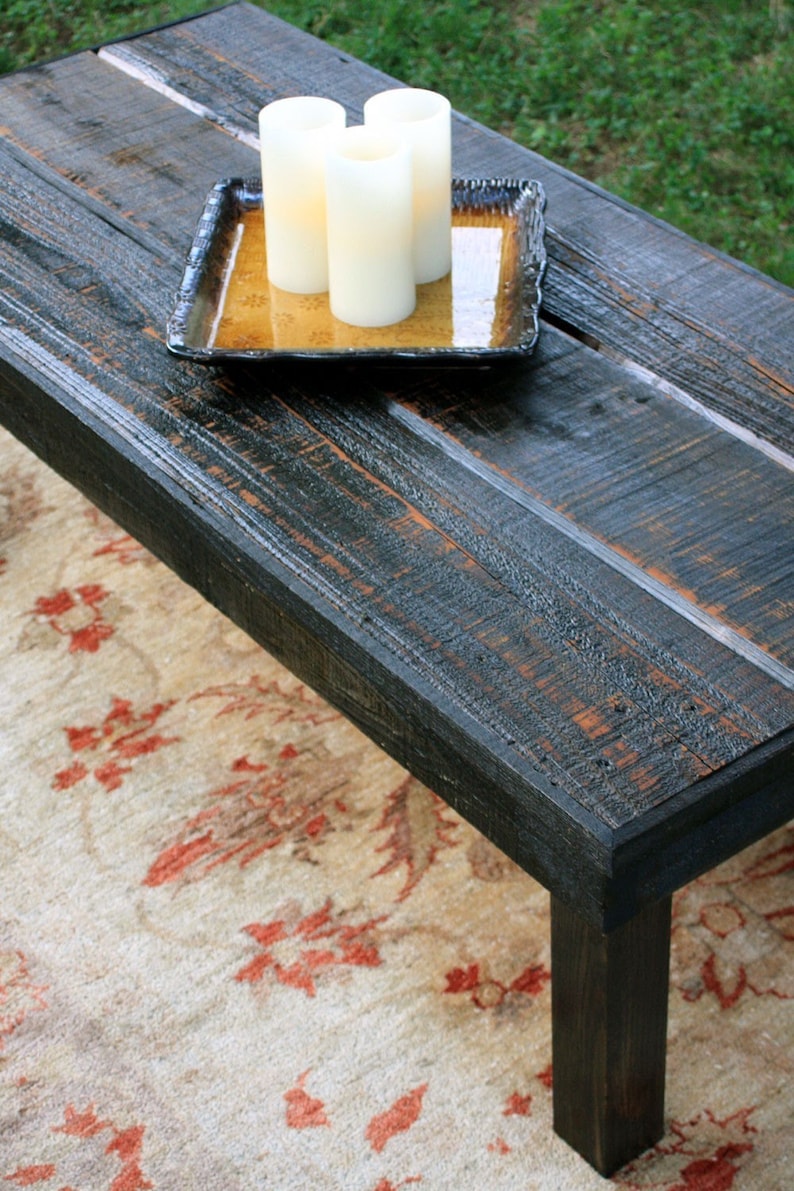 Large Rustic Coffee Table Black Wooden Contemporary 51 L X 24 W 18 T Amber Finish