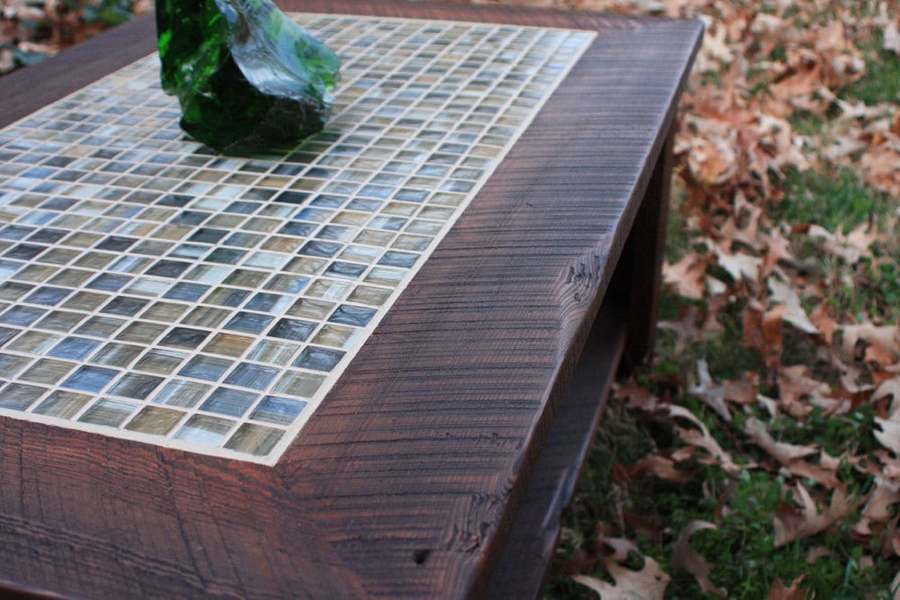 Dark Brown Coffee Table W/ Shelf. Mosaic Tile Coffee Table