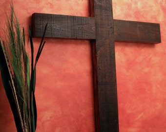 Large Wood Cross. Very Large Wooden Cross.  Church Size Cross.  Church Cross.  Dark Brown Cross.  40 w x 63 l Cross.  Dark Brown Finish