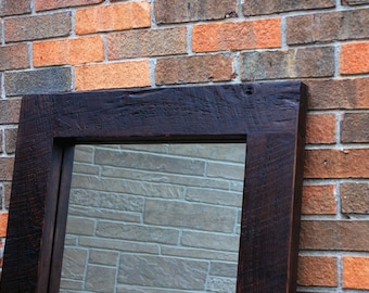 Framed Floor Mirror. Thick Wooden Frame Mirror. Chunky Framed Mirror. Reclaimed Wood Mirror. Rustic Framed Mirror. 26" x 70". Java Finish.