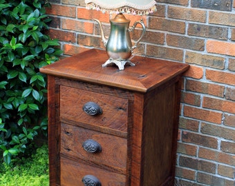 Bedside Table w/ Drawers. Rustic Bedside Table. 3 Drawer End Table. Side Table w/ Drawers. 21"w x 18"d x 28"t. Dark Honey Brown Finish