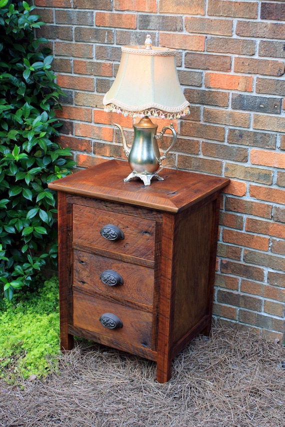 Bedside Table W Drawers Rustic Bedside Table 3 Drawer End Etsy