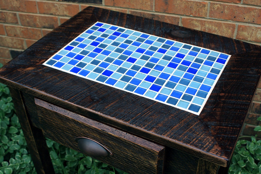 Tall Entryway Table. Tall Hallway Table. Blue Tile Table. Small Sofa Table. Small Entry Table