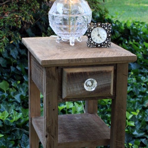 Rustic Side Table. Natural End Table. Reclaimed Wood End Table. Rustic Side Table w/ Drawer. 12w x 15l x 24t. Natural Finish image 1