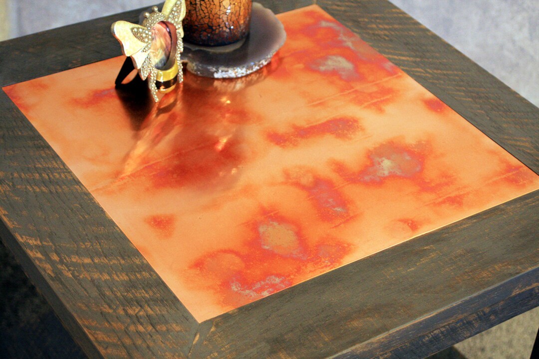 Copper End Table. Textured Wood End Table. Copper Top Side Table. Dark ...