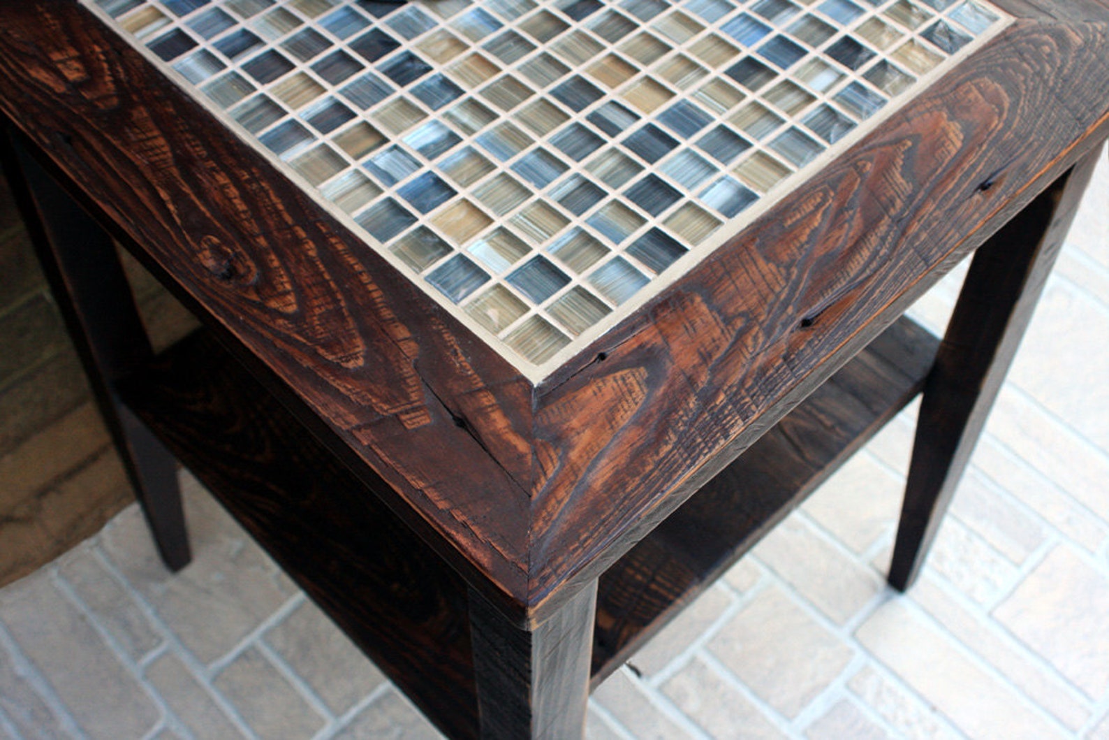 Rustic Mosaic Tile End Table. Neutral Side Table. Rustic Side Etsy