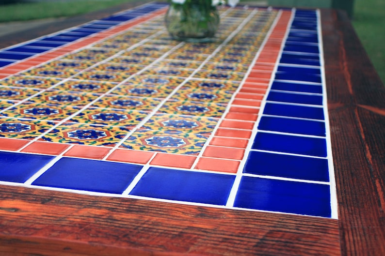 Talavera Tile Dining Table. Very Large Dining Table. Mexican Tile Dining Table. 114 L x 41 W x 30 T. Brazilian Rosewood Sierra Finish. image 7