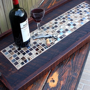 Ottoman Tray. Rectangular Serving Tray. Mosaic Tile Serving Tray. Reclaimed Wood Tray. &quot;Reflections&quot; Mosaic. 16 x 38. Dark Brown Finish