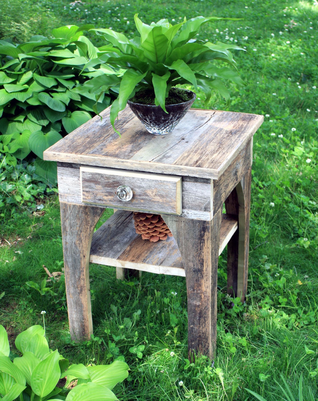 Gray Wood End Table. Natural Finish End Table. Reclaimed Wood Bedside