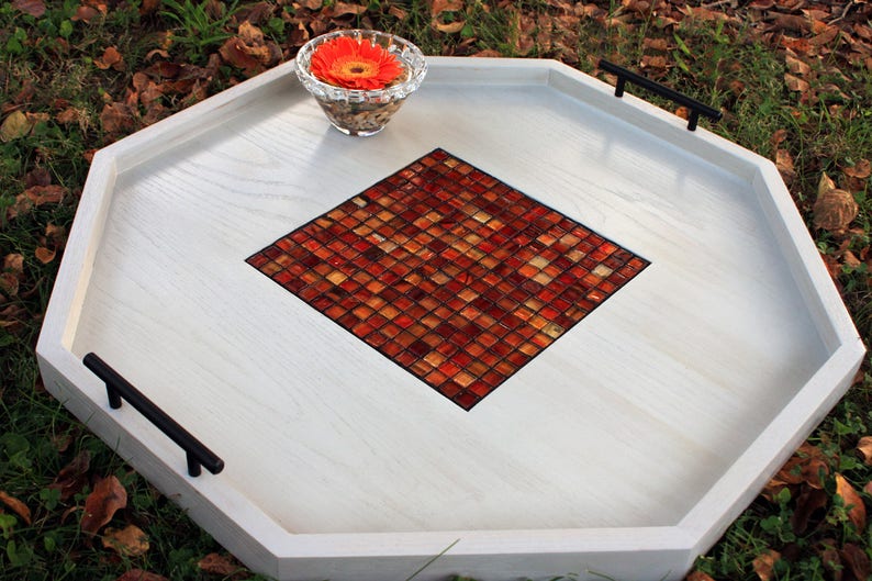 Mosaic Dining Table. Large Dining Table. Extension Table. Drop Leaf Table. Stained Glass Mosaic. 30w x 90l x 30t. Vintage Red Finish. image 8