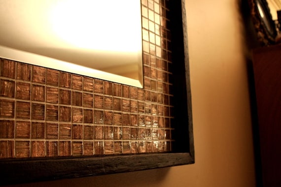 Iridescent Copper Glass Tile Framed Mirror Mosaic 50