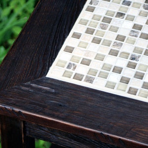 Mosaic End Table. Tile Mosaic End Table. Rustic Side Table w/ Shelf. Glass in the Ruins Mosaic. 19 square x 24t. Dark Brown Finish image 3