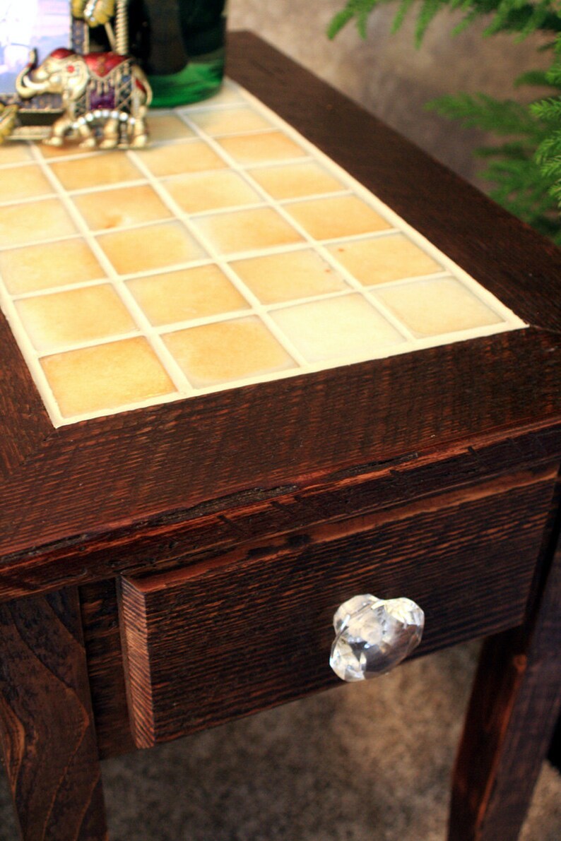 Side Table W/ Drawer. Reclaimed Wood End Table. Cream Colored Etsy
