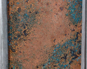 Arte de pared de metal de cobre. Arte abstracto. Arte de pátina de cobre. Decoración de pared de cobre. Arte de pared metálica. Pátina metálica. 13" de ancho x 36" de largo. Acabado de capa transparente