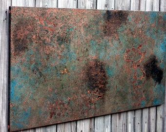Arte de pared de cobre - Tono medio. Arte abstracto de la pared de cobre. Pieza de arte de pátina de cobre. Arte de pared de cobre. 24" de ancho x 48" de largo. Acabado de capa transparente